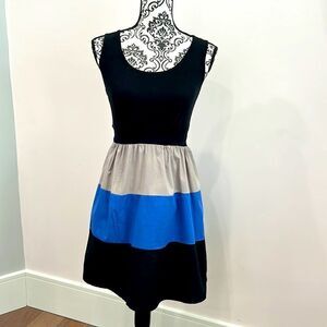 BeBop Fit & Flare Tank Dress Colorblock Black Gray Blue Stripes size S